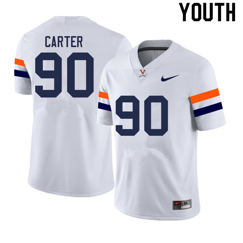 Youth #90 Jahmeer Carter Virginia Cavaliers College Football Jerseys Sale-White - Click Image to Close